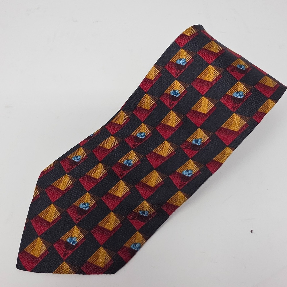 Ermenegildo Zegna Necktie Mens OS‎ Red Gold Geometric Silk Italian Designer Tie
